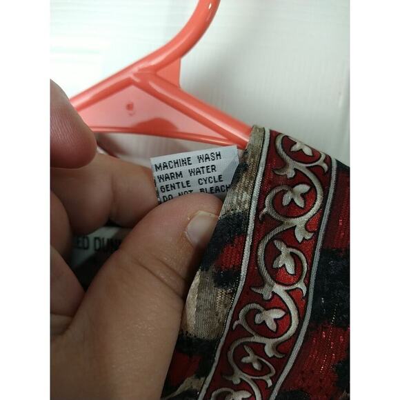 Alfred Dunner Woman 14 Blouse Red Colorblock Animal Print Semi Sheer Button... - Picture 9 of 10